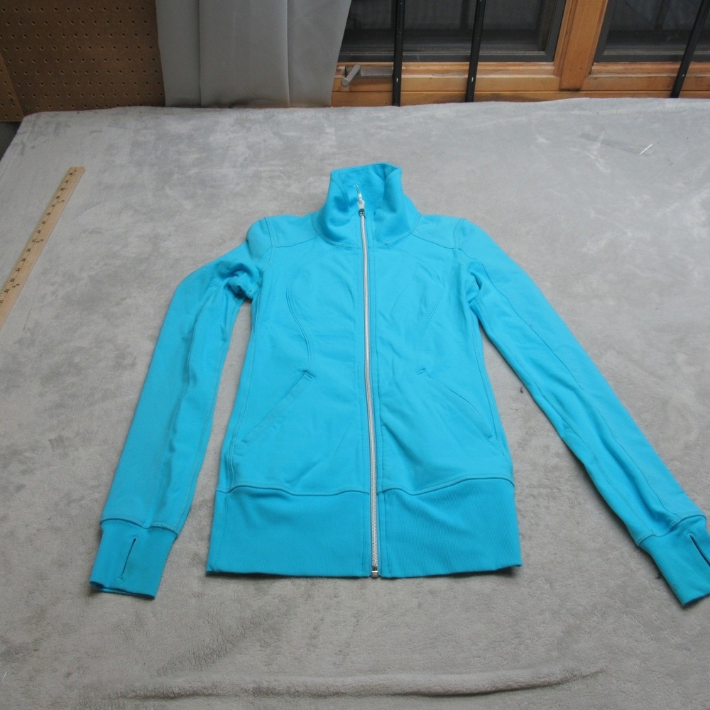 Lululemon Contempo Jacket Women 0? Blue Stretch Thumbhole Full Zip Athletic READ
